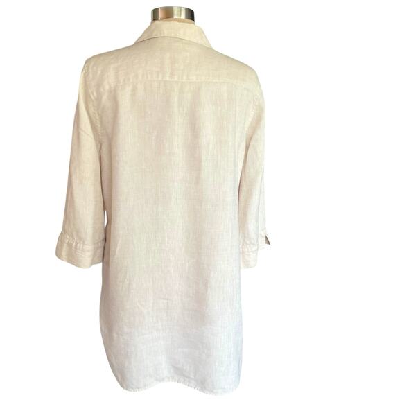 Chico's No Iron 100% Linen Beige Button Down Tunic Size L Neutral Closet Staple - Picture 5 of 7